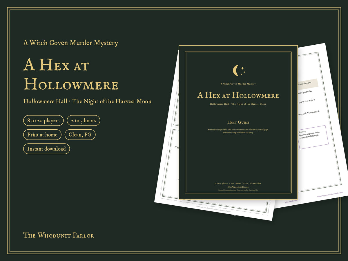 A Hex at Hollowmere: Witch Coven Murder Mystery Party Game